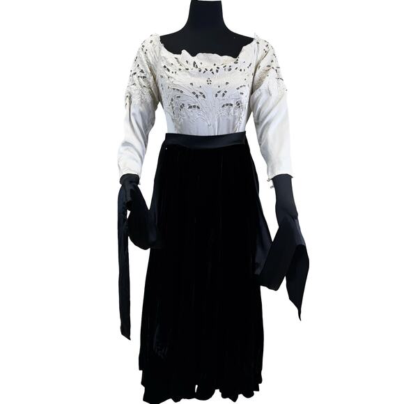 Vintage Nancy Johnson Off-Shoulder Velvet & Lace Midi Dress – Sz 14 - Picture 15 of 16